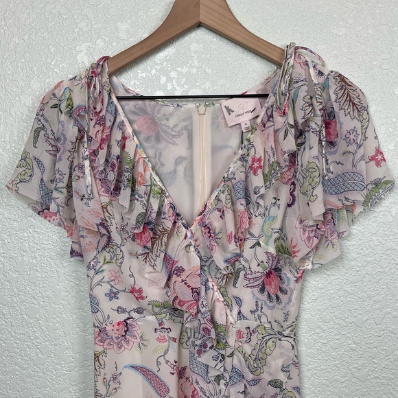 cinq a‎ sept Sheilla floral midi dress shirt sleeves ruffles summer NWT - Picture 4 of 6
